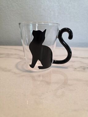 BLACK CAT Glass Mug with Tail Handle - Pet Lover Gift
